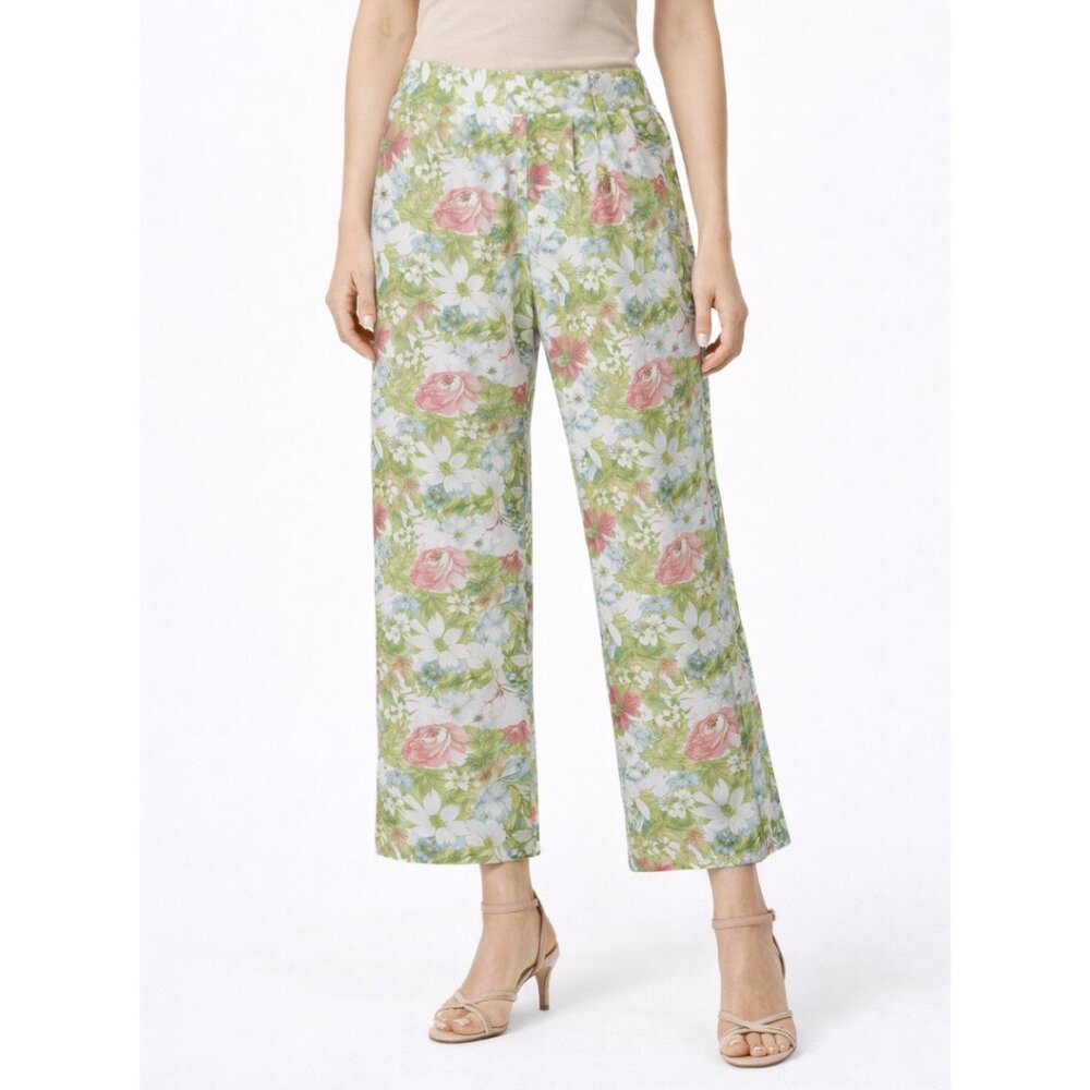 Reformation Pinegrove Linen Pants Women's 2 Floral High Rise Cropped Slim Summer